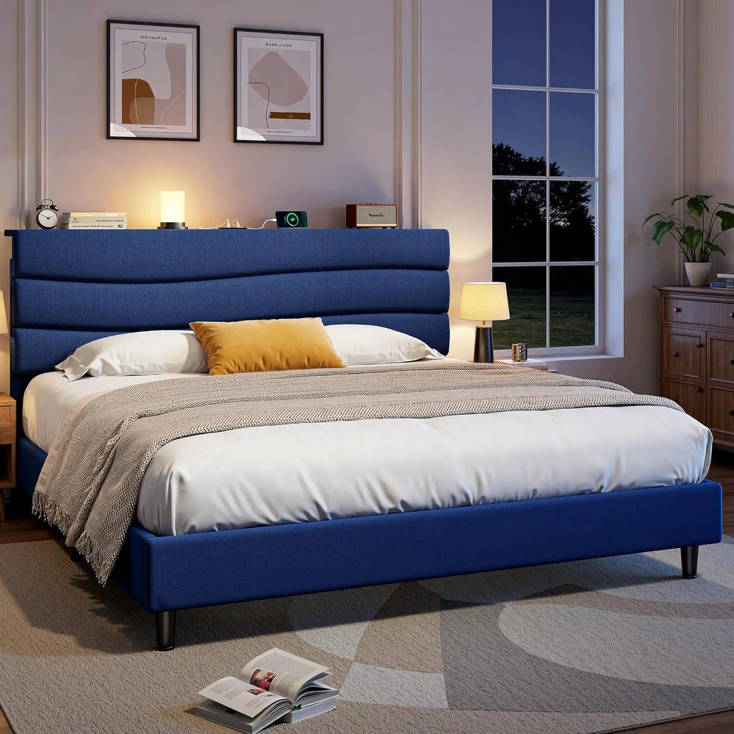 King Bed Frame Platform With Built In USB Charging Stations