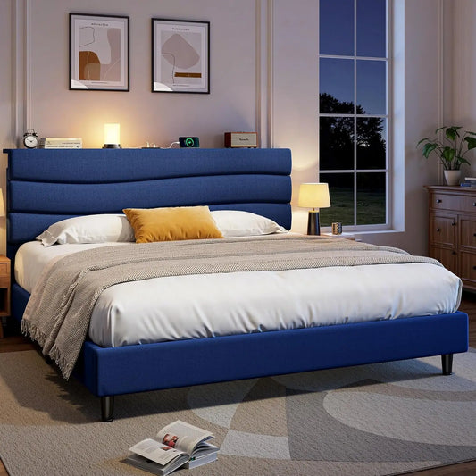 King Bed Frame Platform With Built In USB Charging Stations