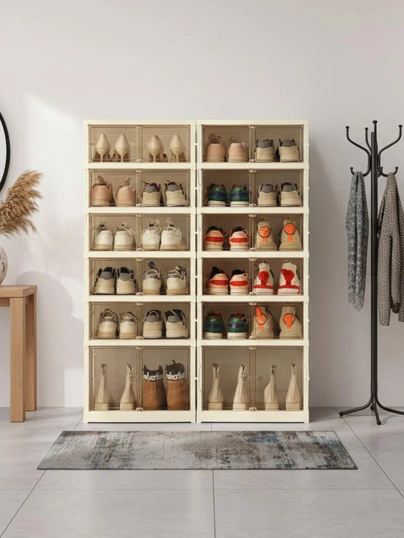 Foldable Plastic Shoe Cabinet With Doors And Rolling Wheels