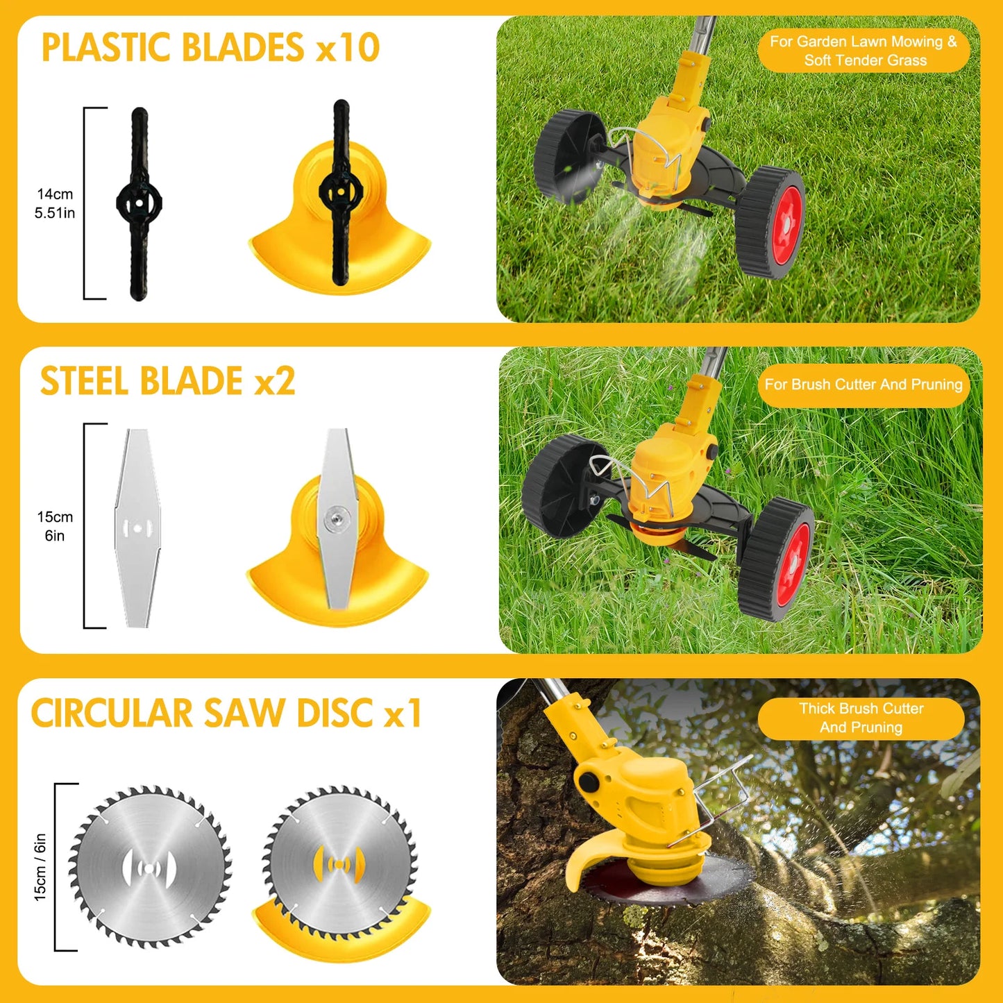 3 In 1 Cordless Grass Trimmer With Wheels 24V Battery