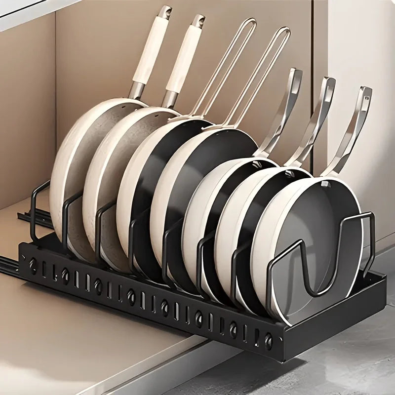 Adjustable Pull Out Kitchen Cabinet Pan Lid Sliding Storage Rack