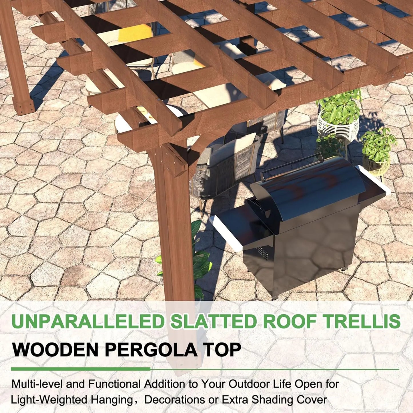 Cedar Wood Pergola Gazebo With Flat Roof Stakes Included