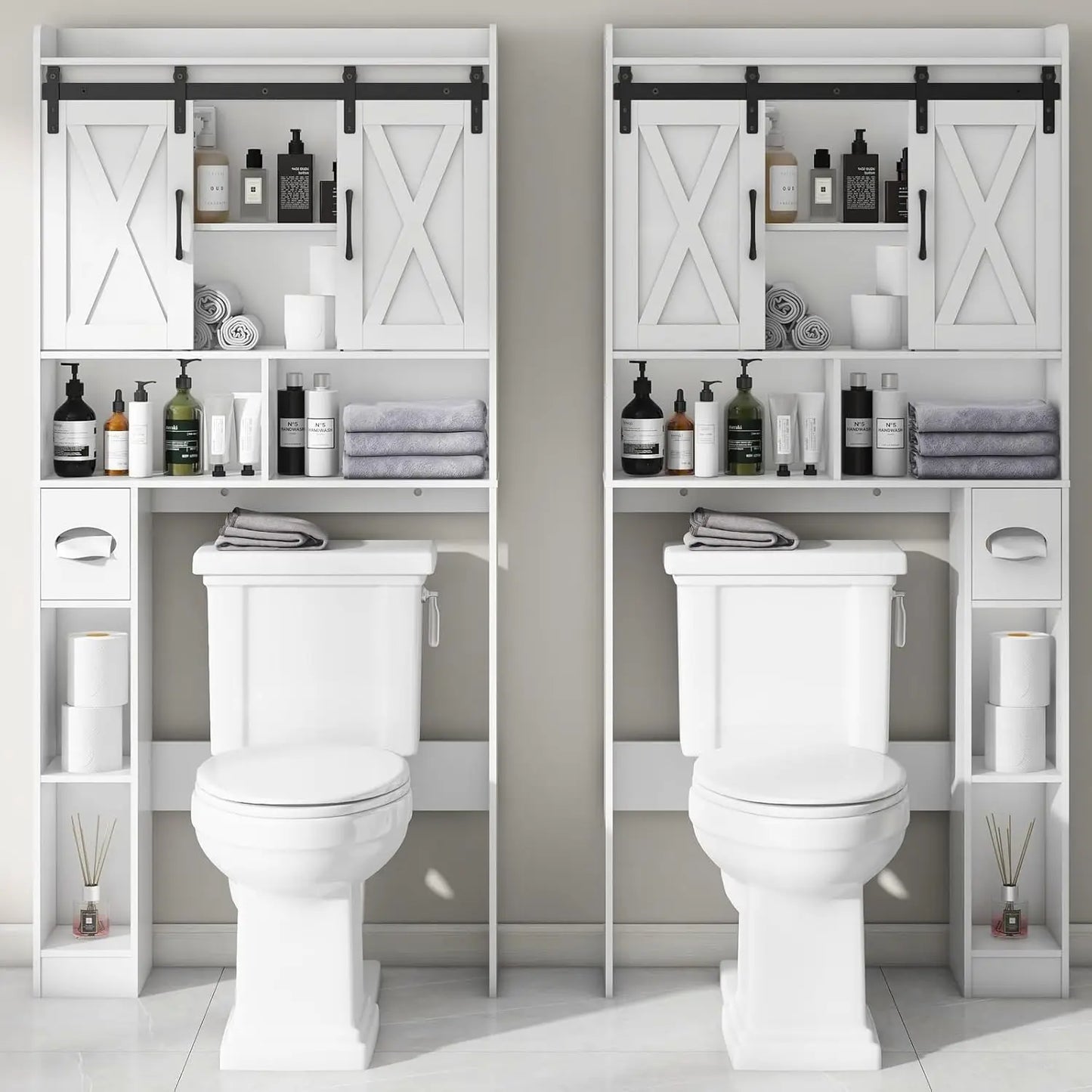 Over The Toilet Farmhouse Storage Cabinet With Sliding Doors - Home and Haven Store