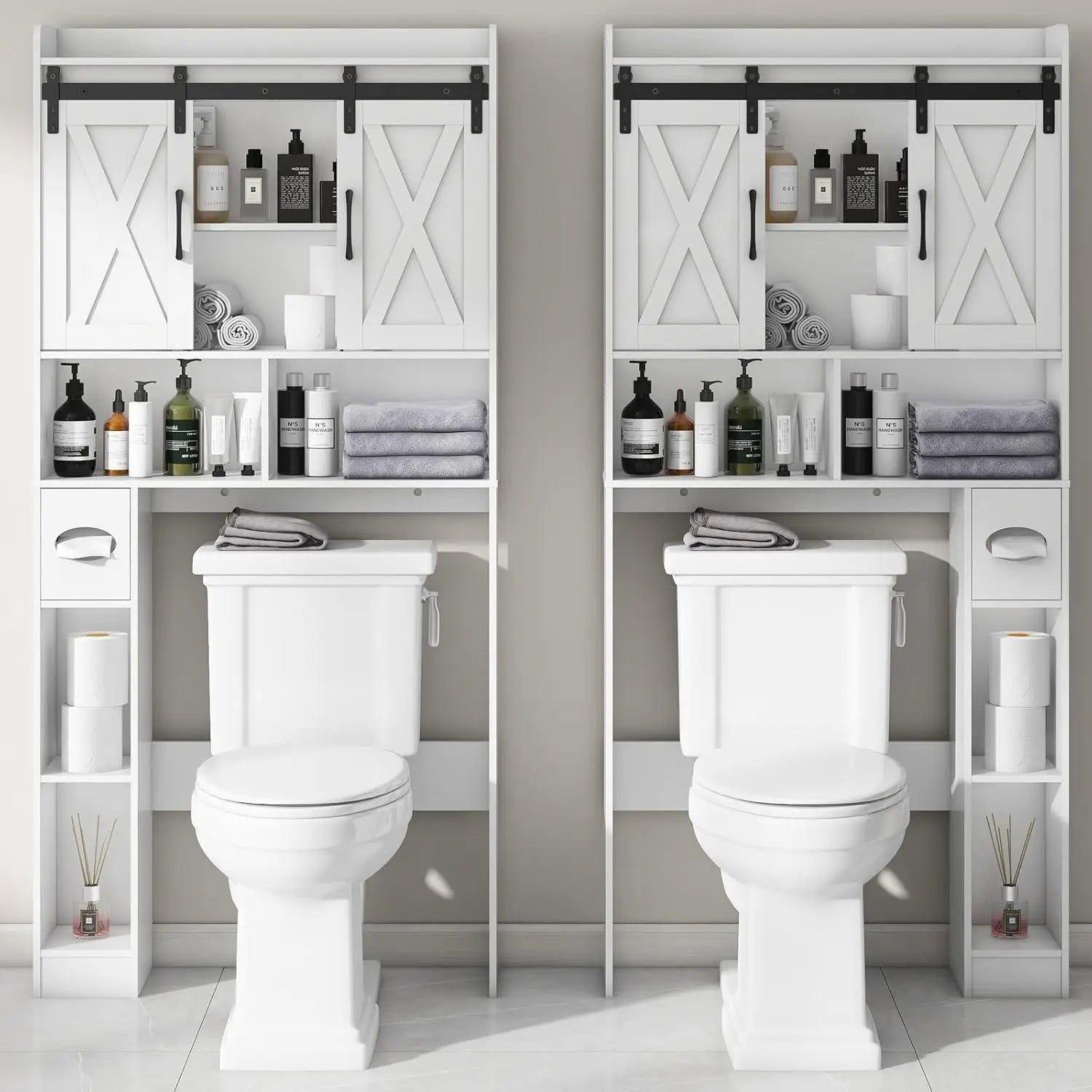 Over The Toilet Farmhouse Storage Cabinet With Sliding Doors - Home and Haven Store
