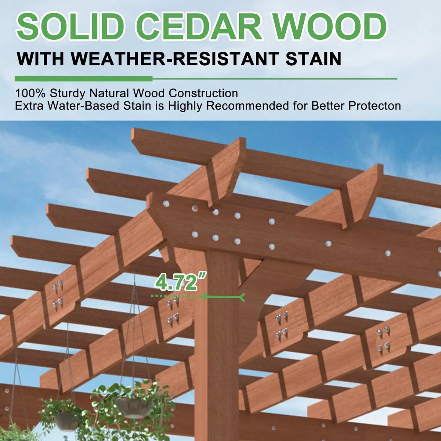 Cedar Wood Pergola Gazebo With Flat Roof Stakes Included