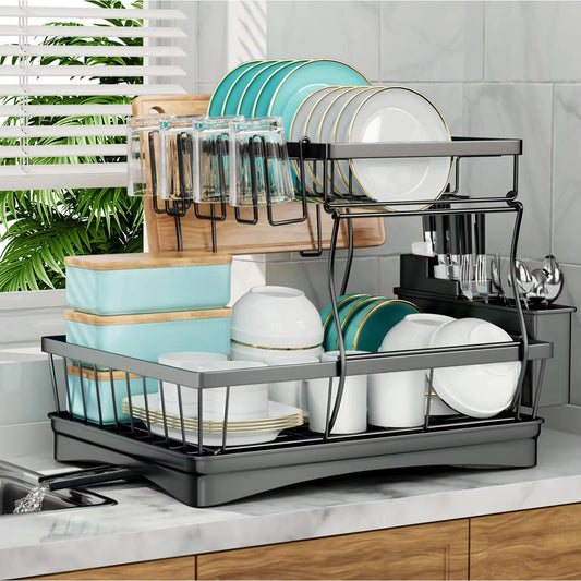 Two Tier Dish Drying Rack For Kitchen Countertop Removable Large Capacity - Home and Haven Store