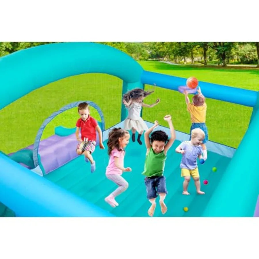 Bounce House Inflatable With Slide, Basketball Hoop, 650W Blower - Home and Haven Store