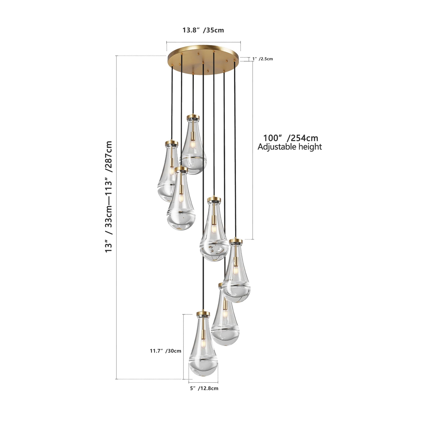 Zhikea 5 Light Adjustable Cord Pendant Chandelier For Living Room