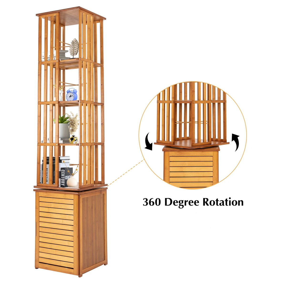 Bymaocar Bamboo Corner Bookshelf Rotating Storage Rack For Home