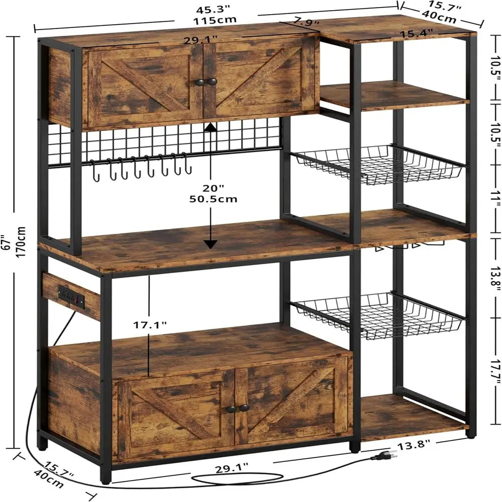 IRONCK Bakers Rack With Storage Cabinets And Power Outlet - Home and Haven Store