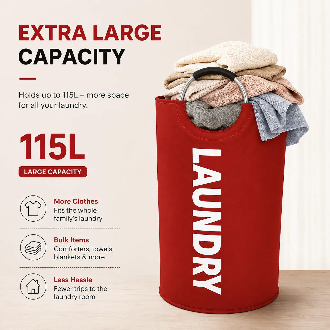 Foldable Polyester Laundry Hamper With Padded Handles For Rooms
