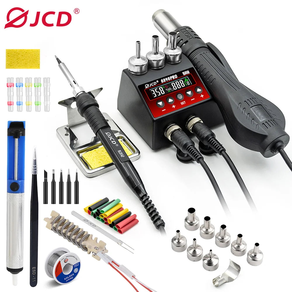 JCD 8898Pro 2-in-1 Soldering Station With Hot Air Gun LCD