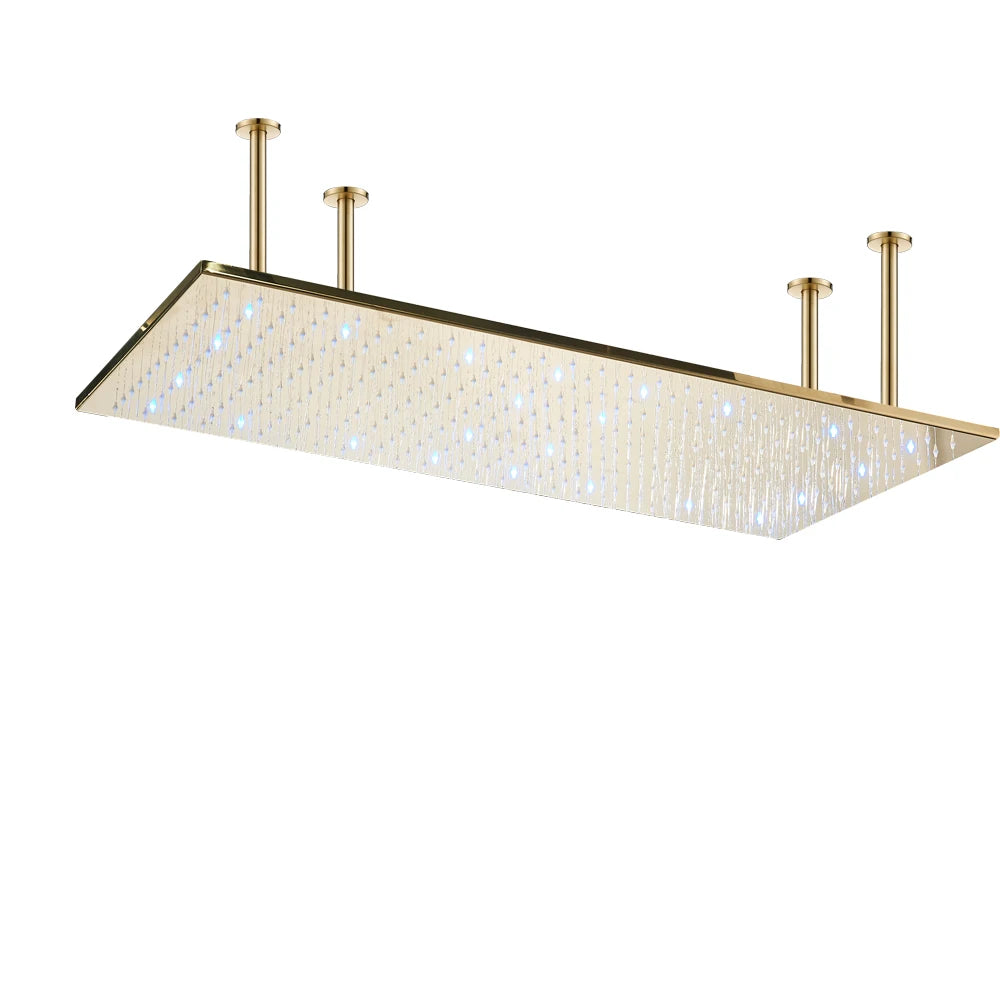 MYQualife LED Rainfall Shower Head Ceiling Mounted Solid Brass