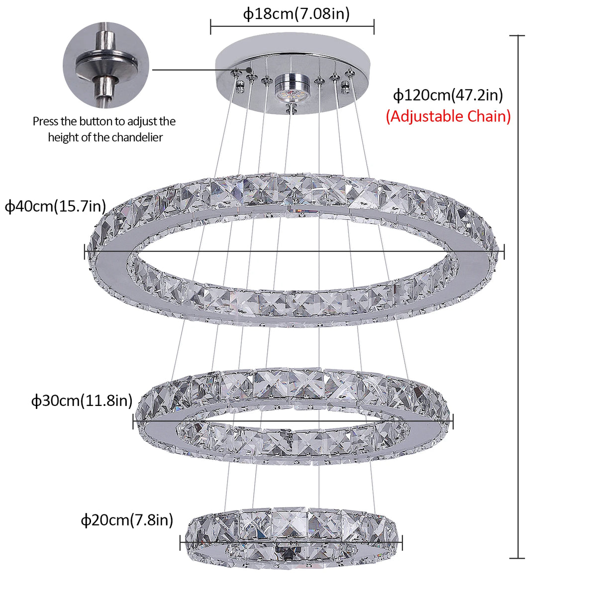 Vinilky Iron Crystal Pendant Chandelier With Lustre And Remote Control