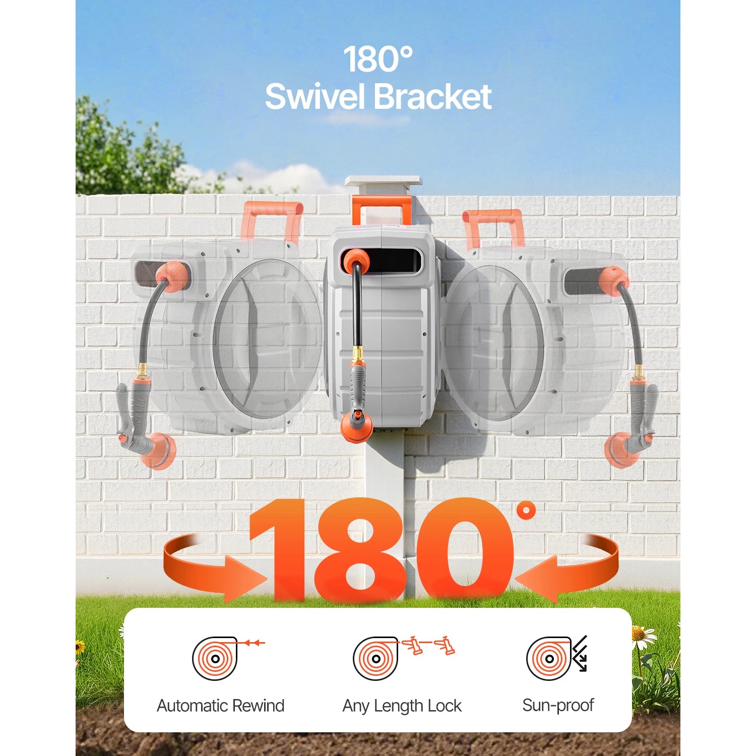 SucceBuy Retractable Wall Mount Garden Hose Reel With 9-Pattern Nozzle - Home and Haven Store