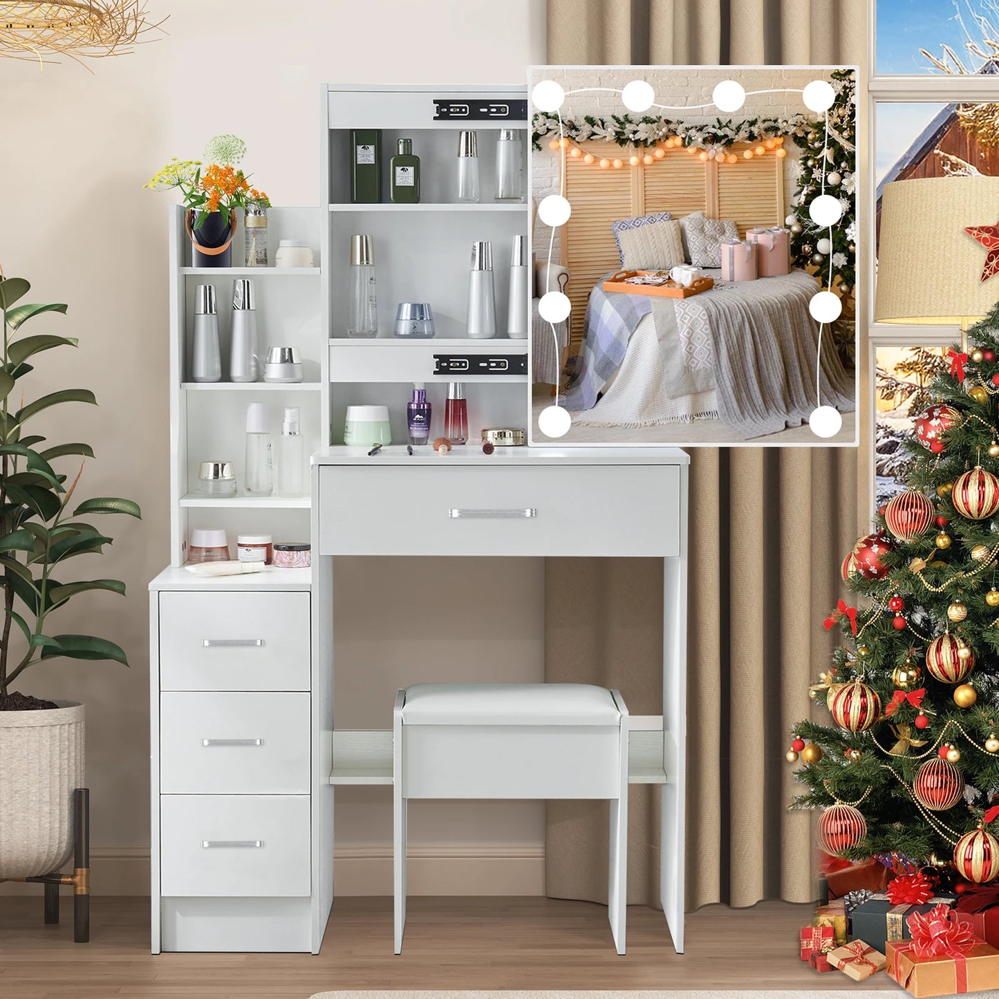 Yamissi LED Vanity Table With Sliding Mirror 4 Drawers Desk - Home and Haven Store
