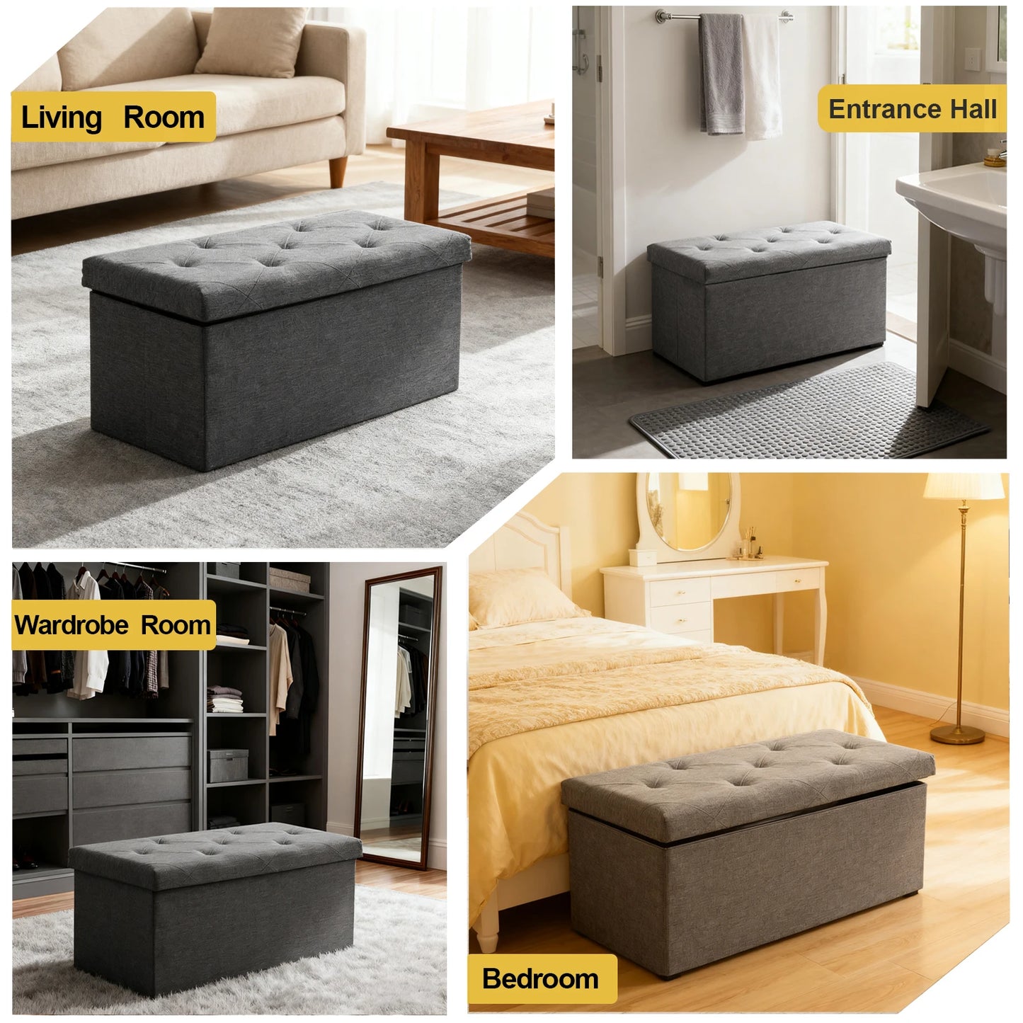 Sarenzonon Foldable Storage Ottoman Bench For Indoor Outdoor Seating