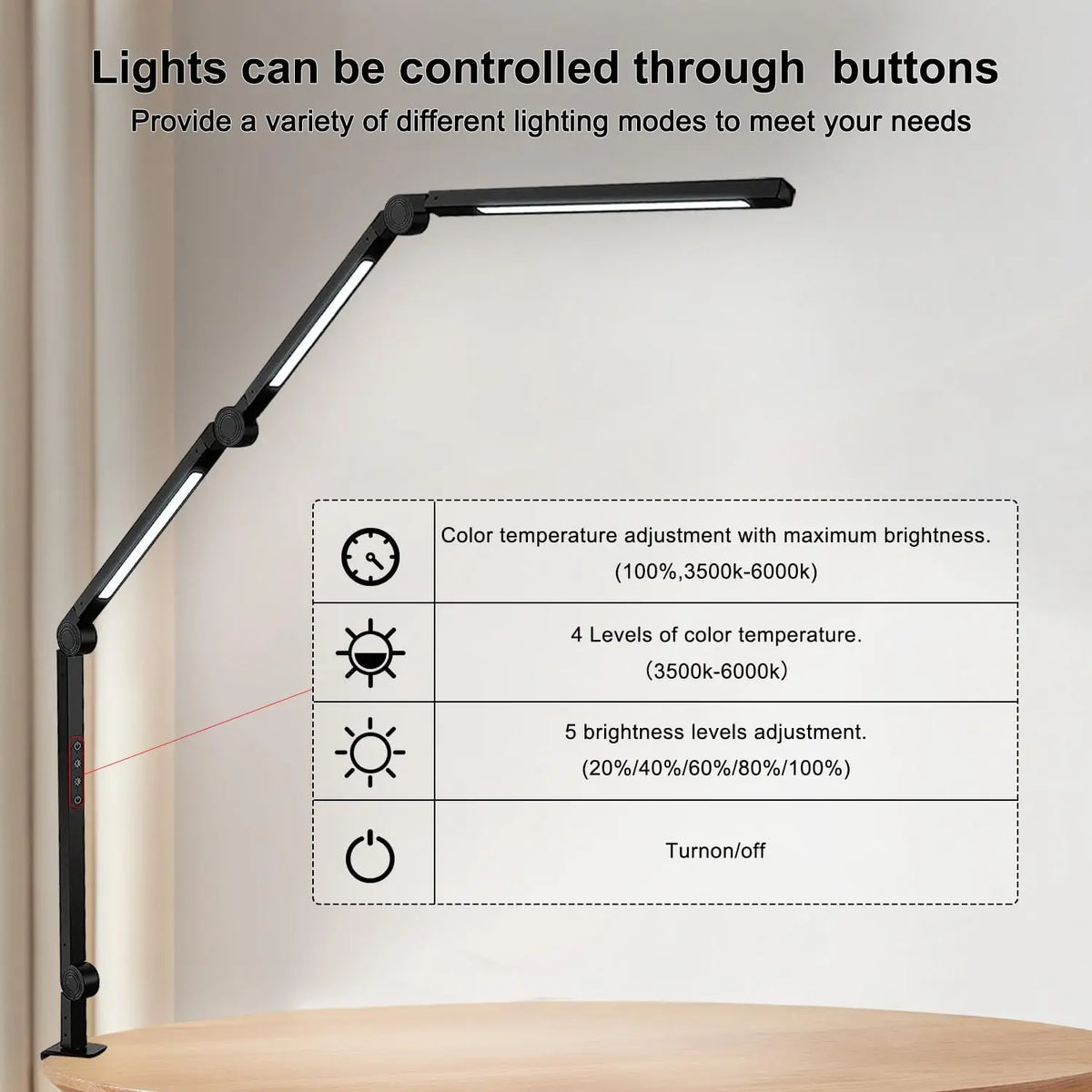 LED Desk Lamp With Flexible Swing Arm And Touch Control