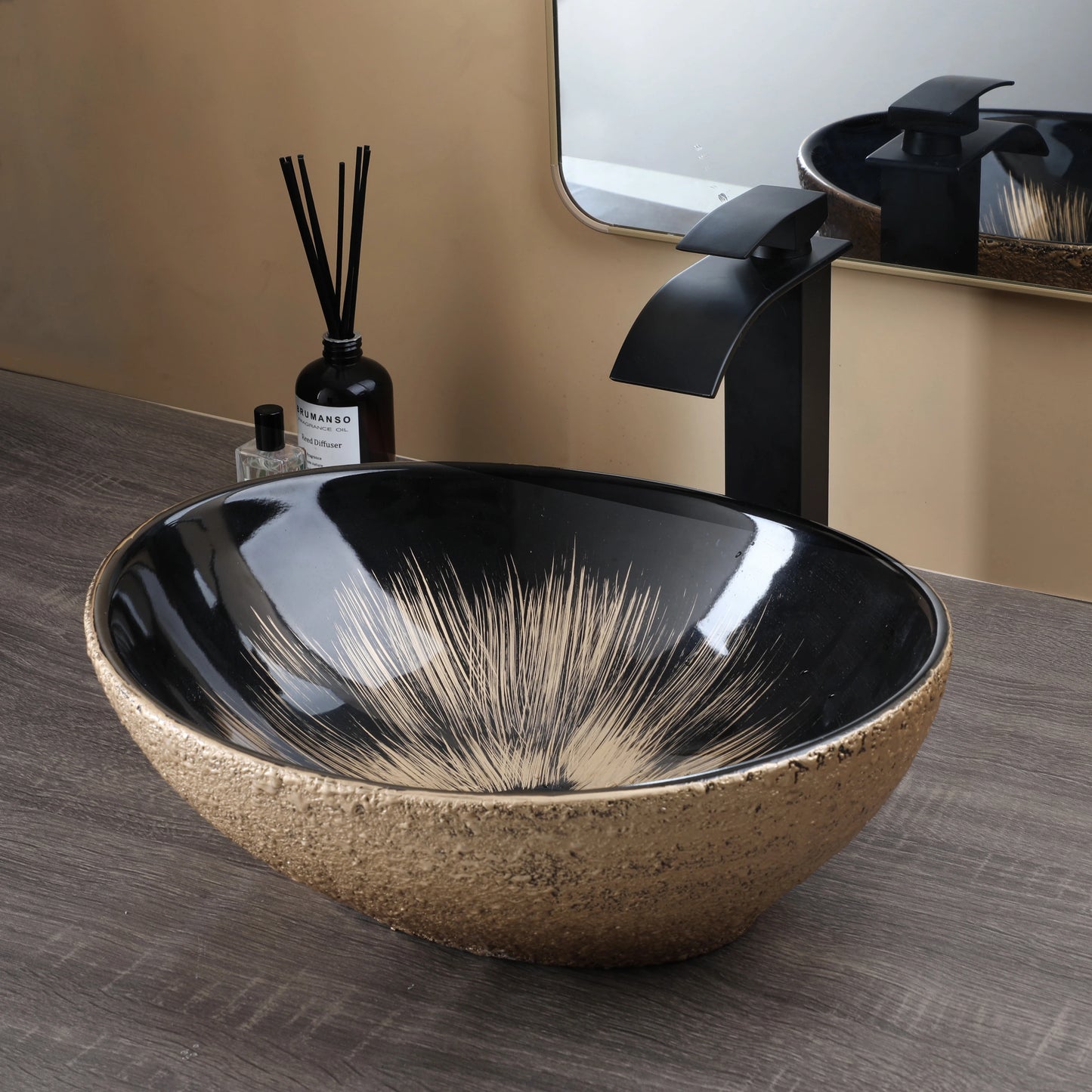Mekkhala Oval Ceramic Vessel Sink With Waterfall Faucet