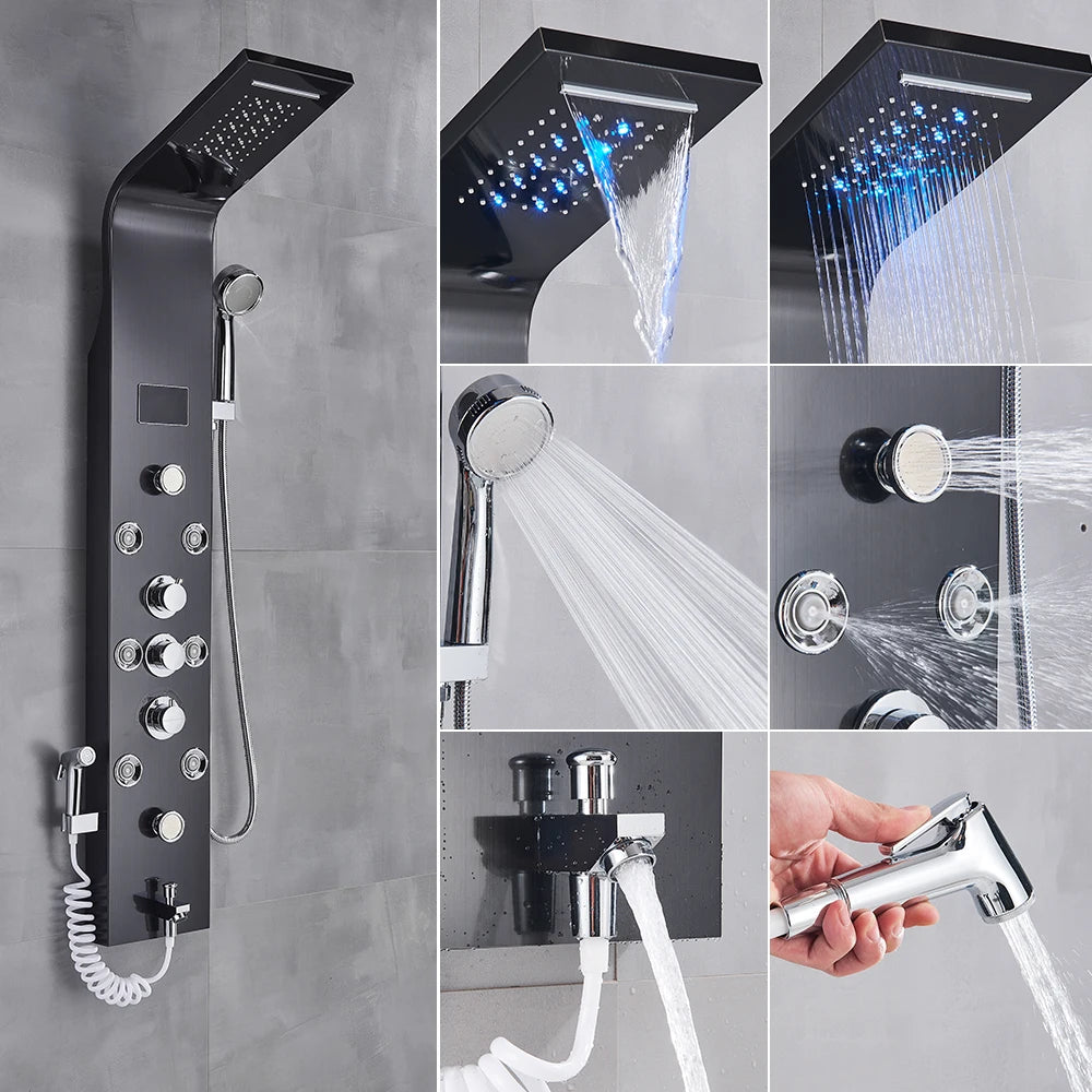Uythner Led Shower Panel Column With Temperature Display Hand Shower