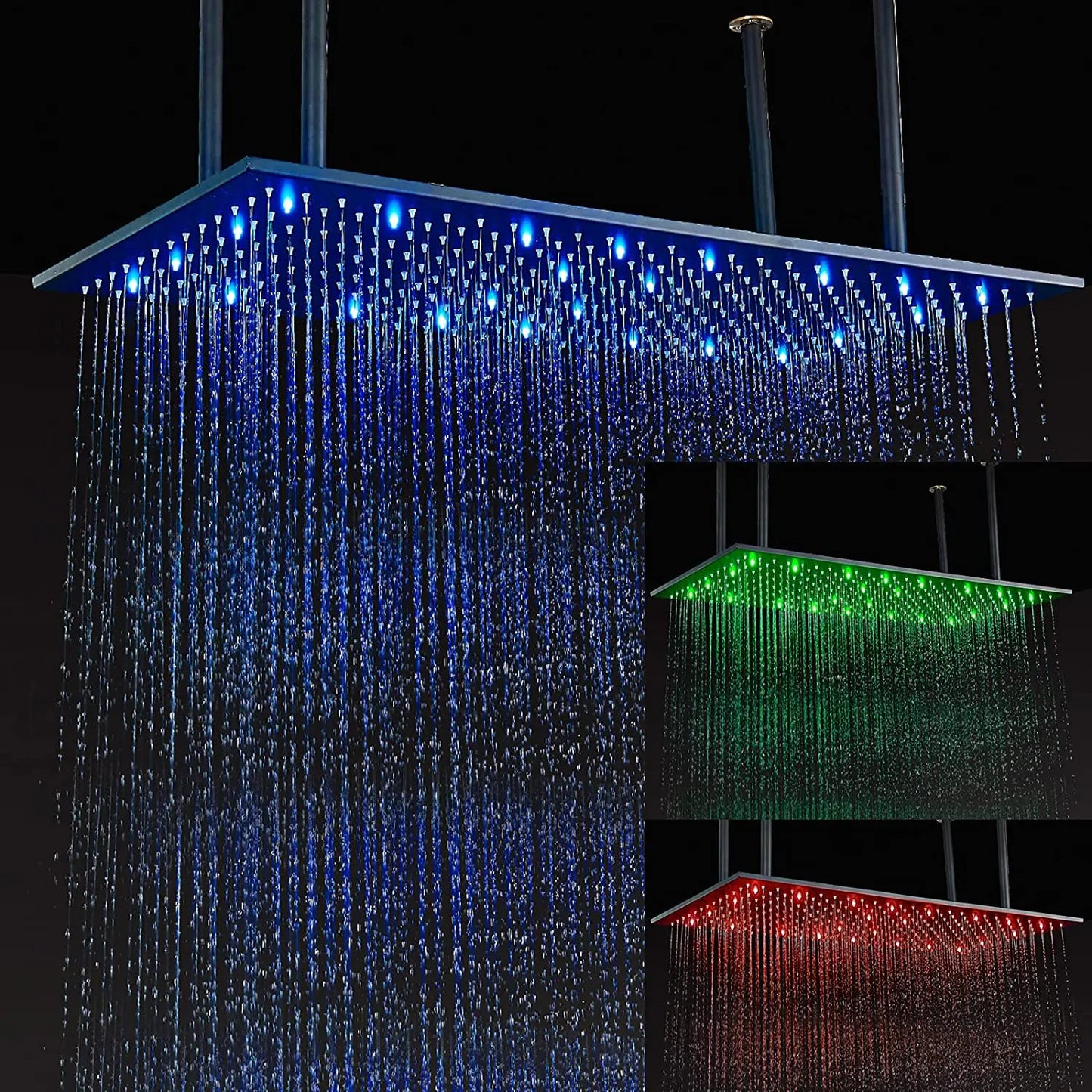 MYQualife LED Rainfall Shower Head Ceiling Mounted Solid Brass