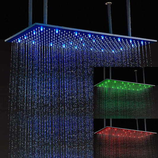 MYQualife LED Rainfall Shower Head Ceiling Mounted Solid Brass