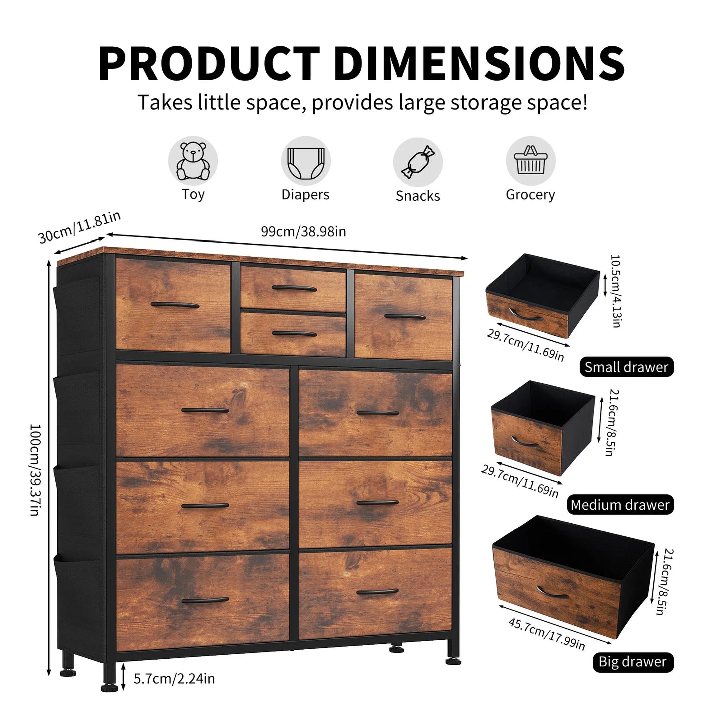 JHK Living Room 10 Fabric Drawer Cabinet With Steel Frame - Home and Haven Store