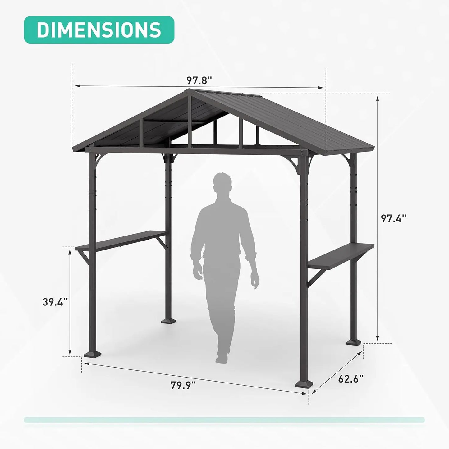 Hardtop BBQ Gazebo Waterproof Sloping Roof With Tool Hooks - Home and Haven Store