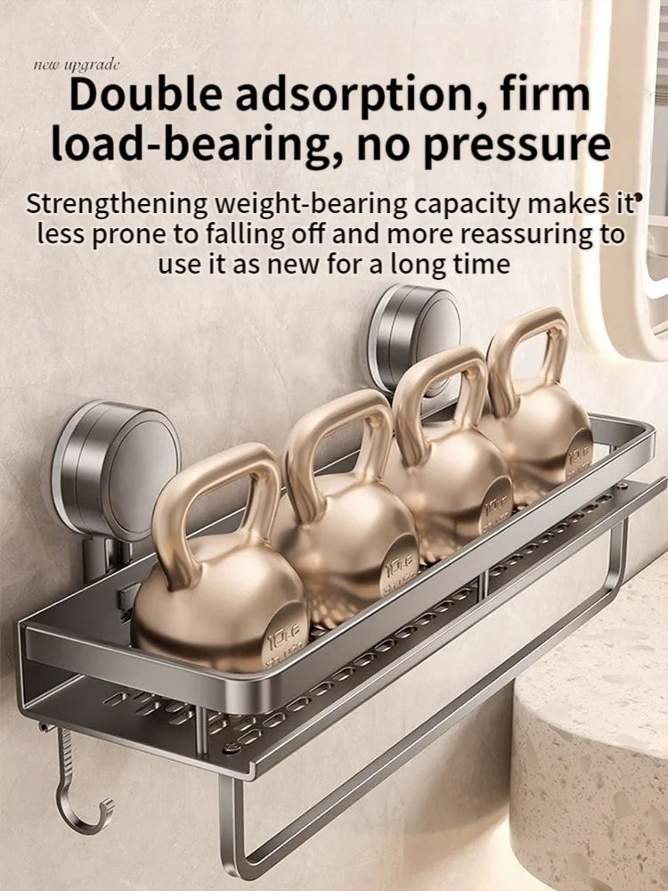 Wall Mounted Aluminum Bathroom Rack With Suction Cup Organizer