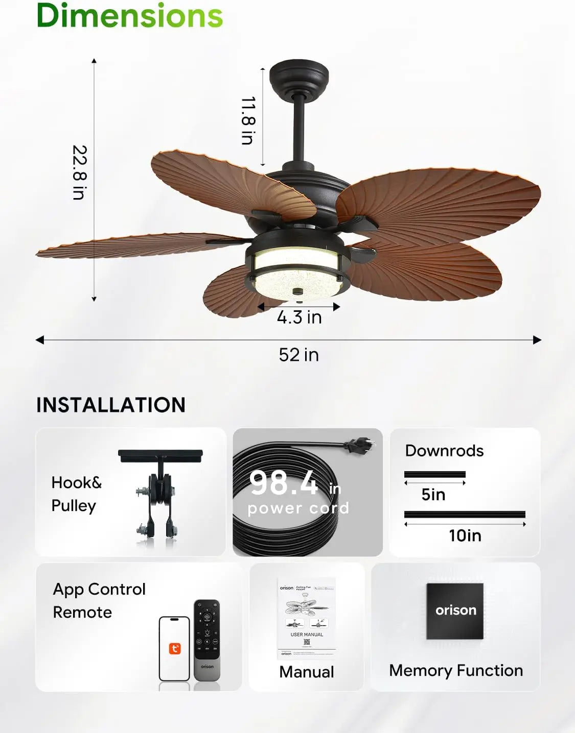 Orison Outdoor Ceiling Fan With Remote Control And Lights