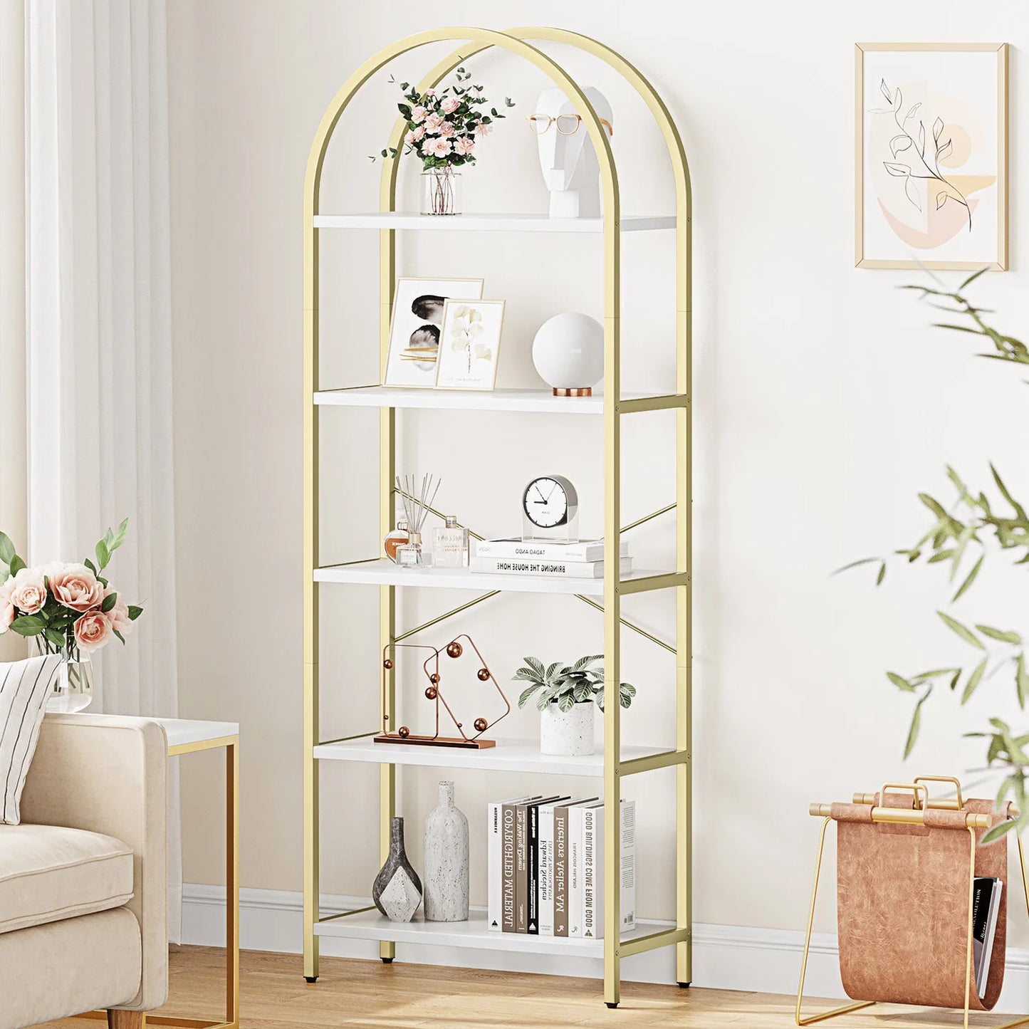 TWISTER.CK 5-Tier Arched Bookshelf Industrial Metal Wood - Home and Haven Store