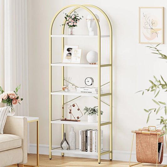 TWISTER.CK 5-Tier Arched Bookshelf Industrial Metal Wood - Home and Haven Store