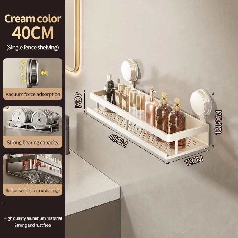 Wall Mounted Aluminum Bathroom Rack With Suction Cup Organizer