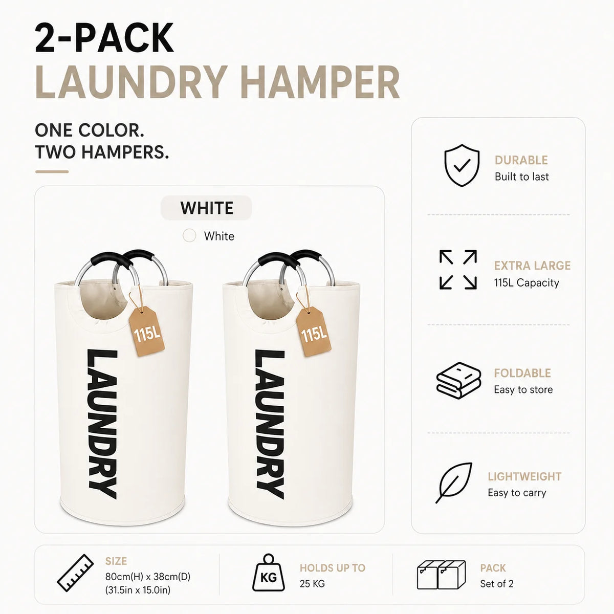 Foldable Polyester Laundry Hamper With Padded Handles For Rooms