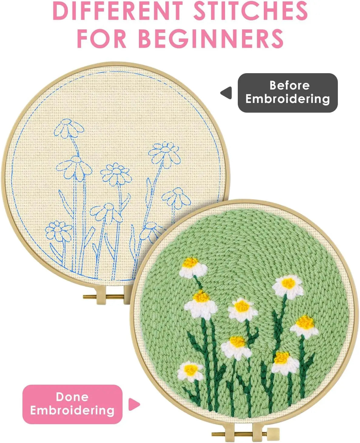 Diy Punch Needle Embroidery Starter Kit For Beginners Cartoon Animals - Home and Haven Store