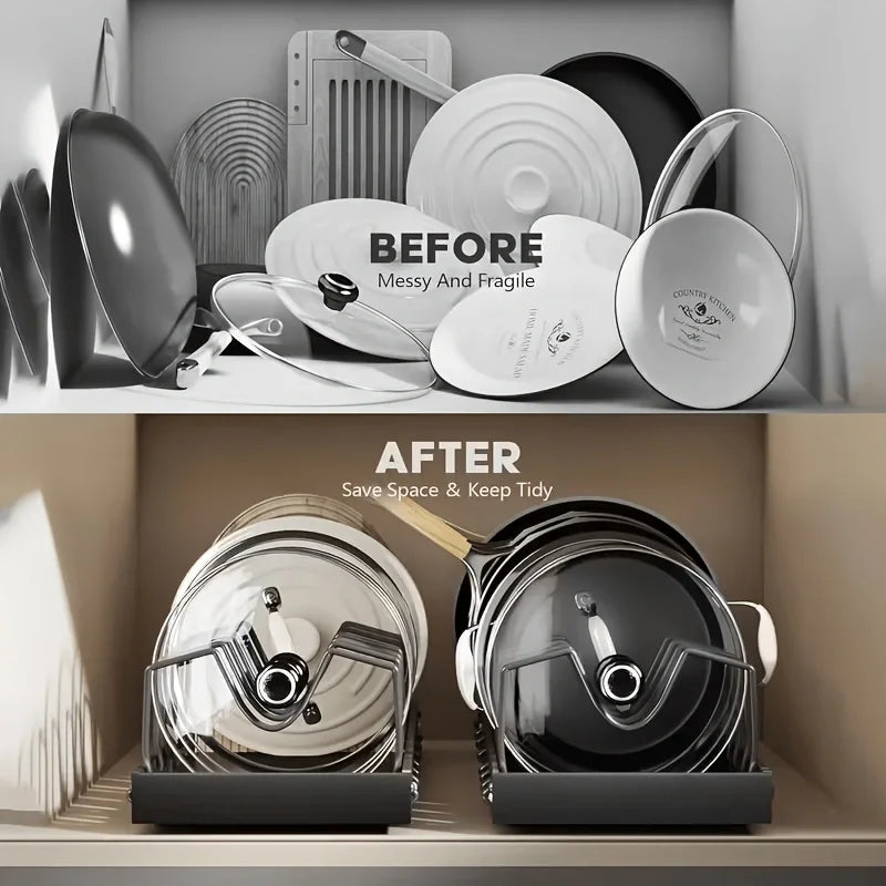 Adjustable Pull Out Kitchen Cabinet Pan Lid Sliding Storage Rack