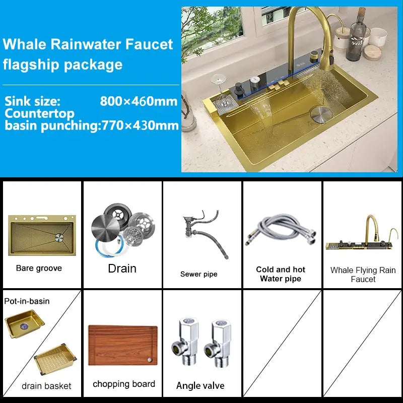 TELISIYA Waterfall Digital Display Stainless Steel Single Bowl Kitchen Sink
