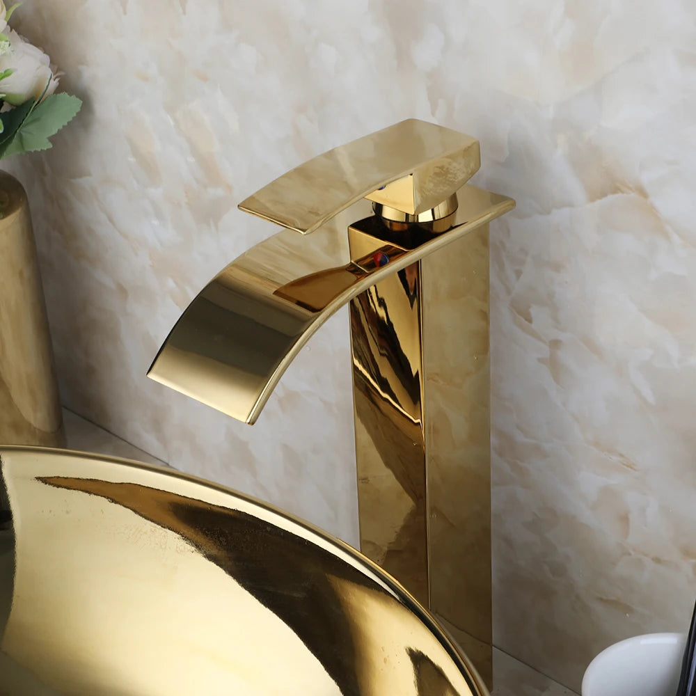 YANKSMART Gold Ceramic Luxury Vessel Sink Set Brass Faucet - Home and Haven Store