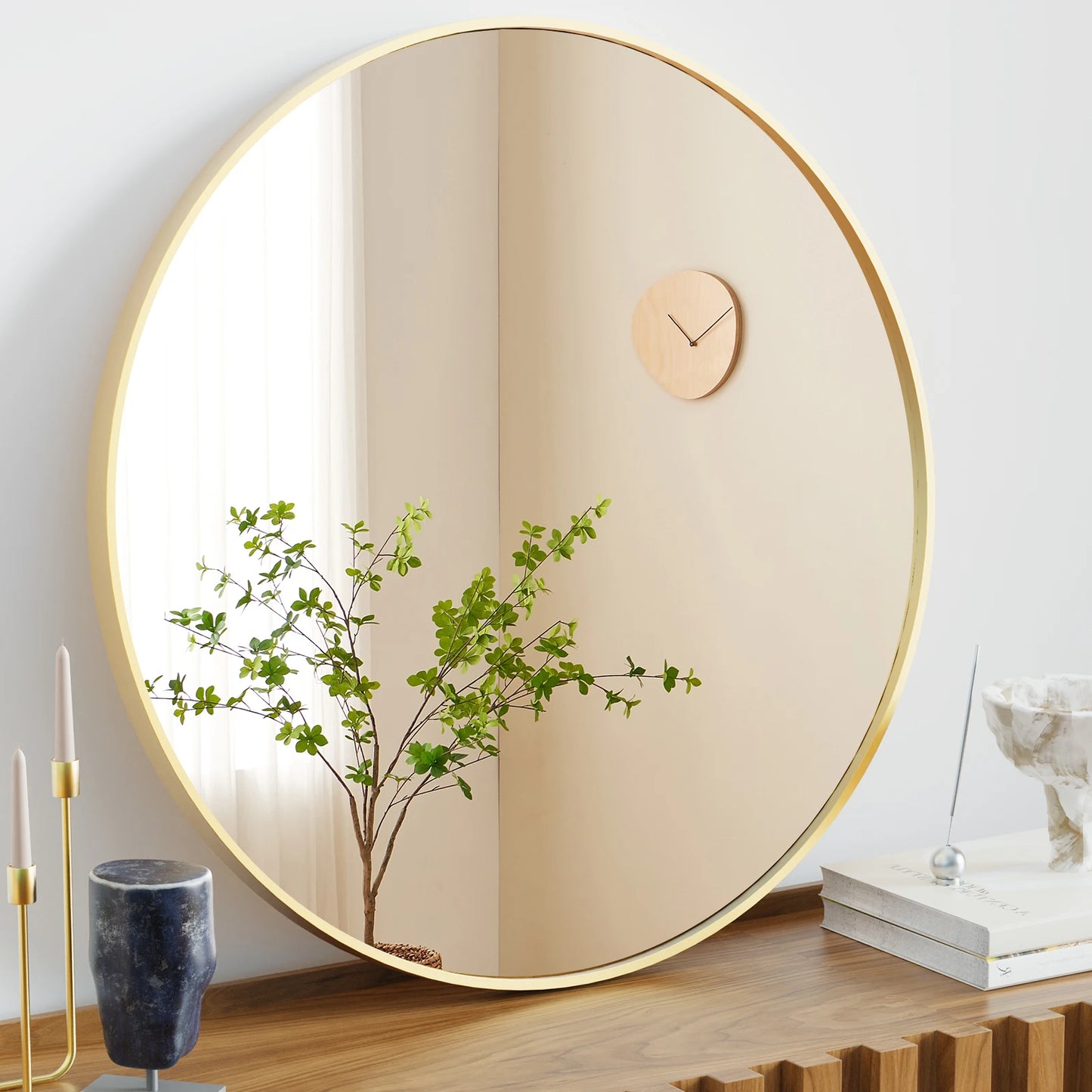 JHK Large Round Vanity Mirror With Matte Metal Frame