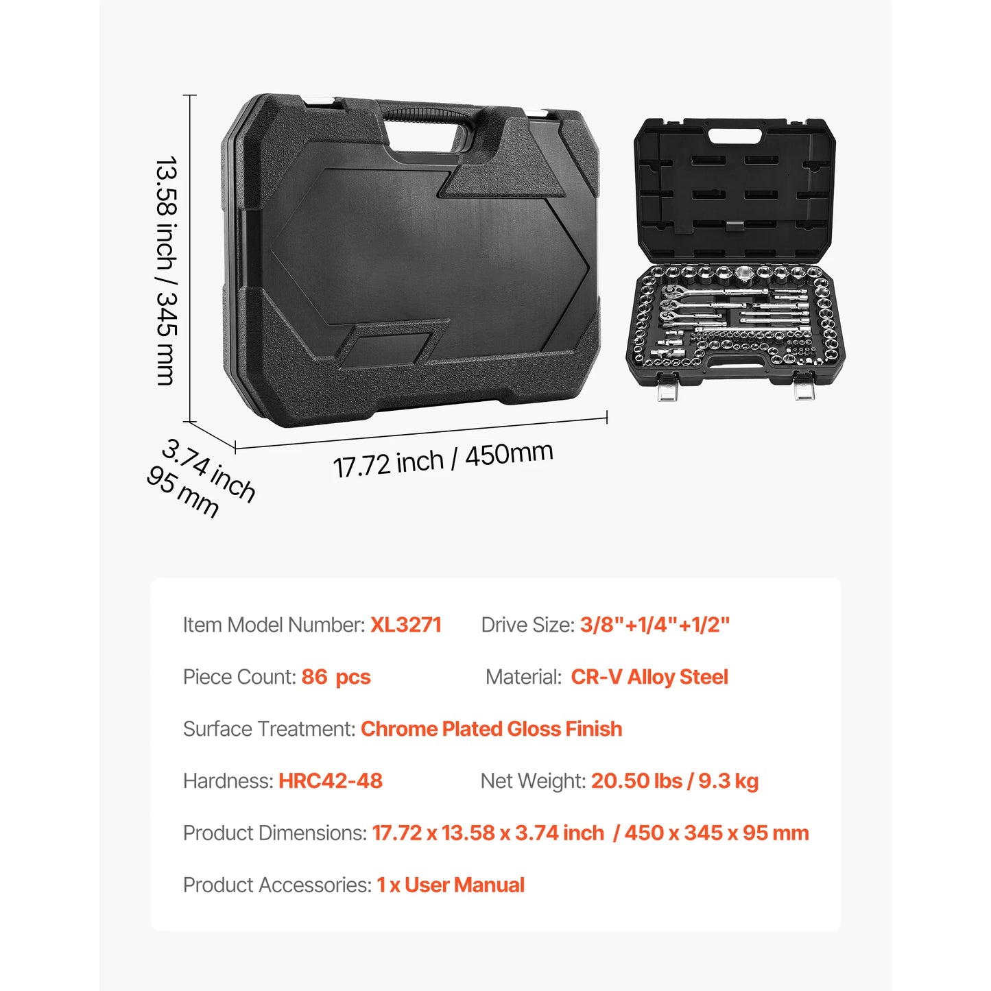 SucceBuy Socket Set With Ratchet Wrench SAE And Metric