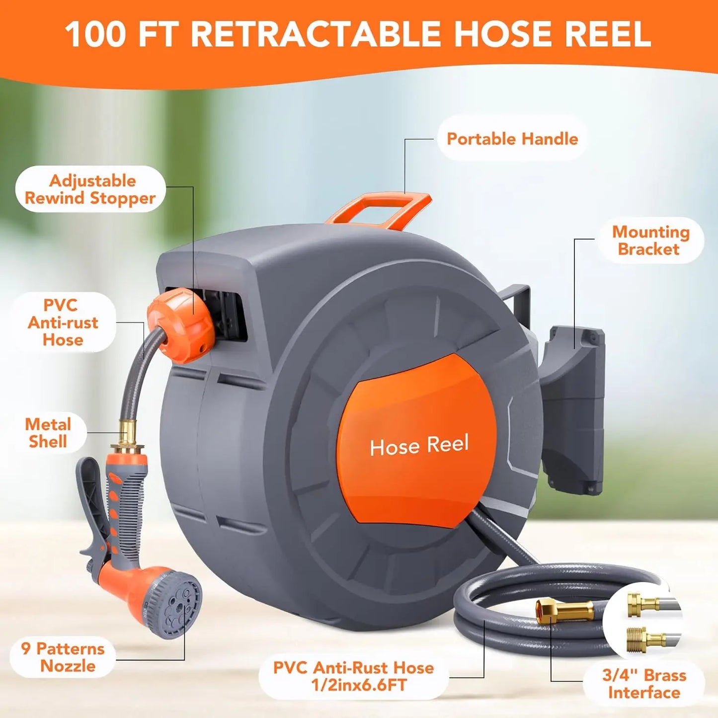 TWISTER.CK Retractable Garden Hose Reel With Nine Function Sprayer - Home and Haven Store