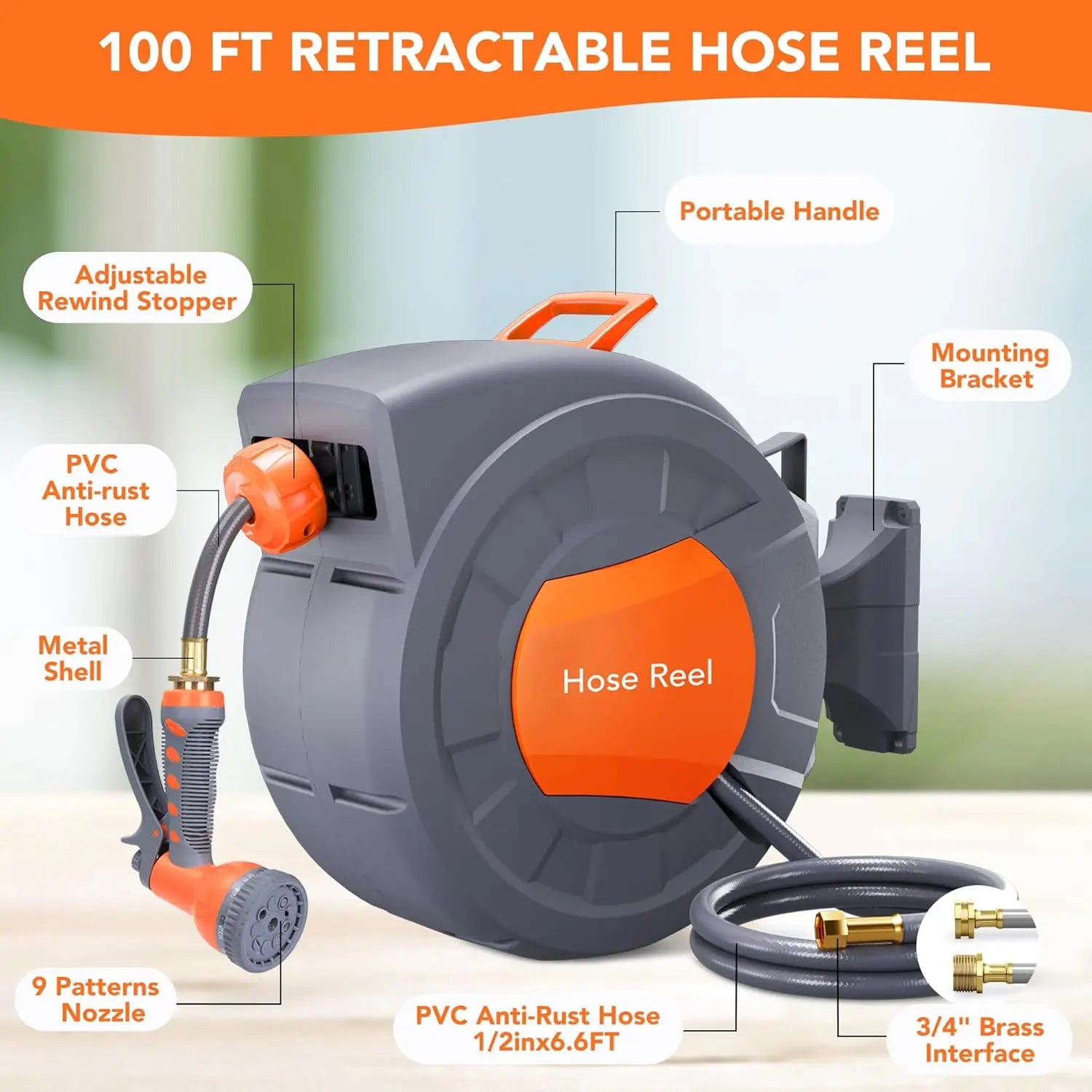 TWISTER.CK Retractable Garden Hose Reel With Nine Function Sprayer - Home and Haven Store