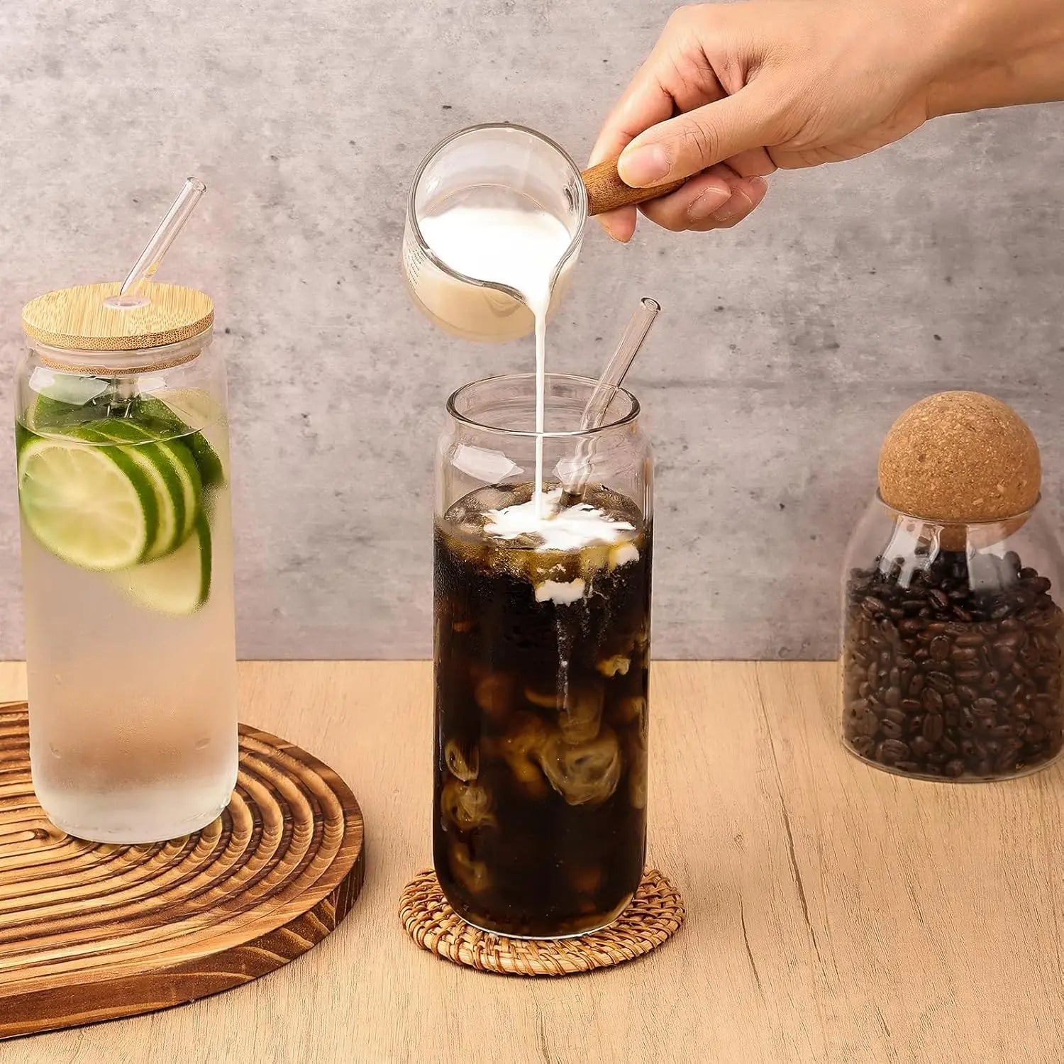 4-Piece Glass Set With Bamboo Lids And Glass Straws - Home and Haven Store