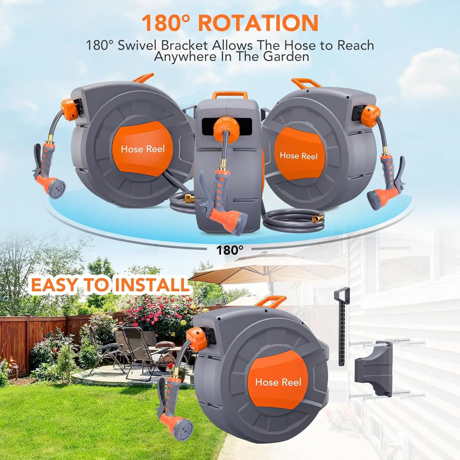 TWISTER.CK Retractable Garden Hose Reel With Nine Function Sprayer - Home and Haven Store