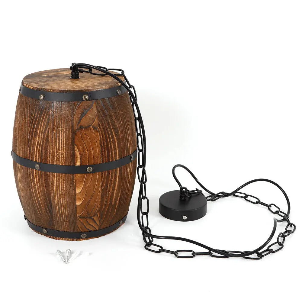 Vintage Wooden Wine Barrel Pendant Ceiling Lamp for Rustic Interiors