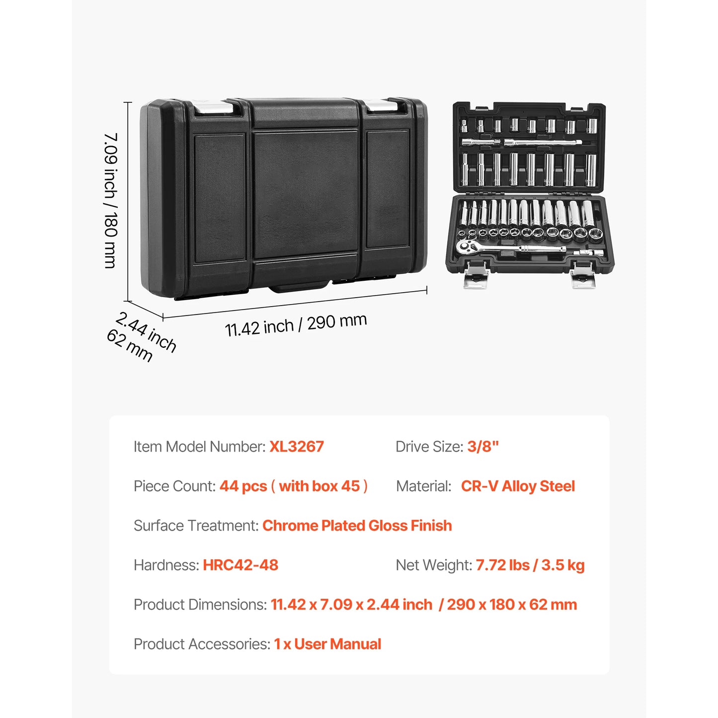SucceBuy Socket Set With Ratchet Wrench SAE And Metric