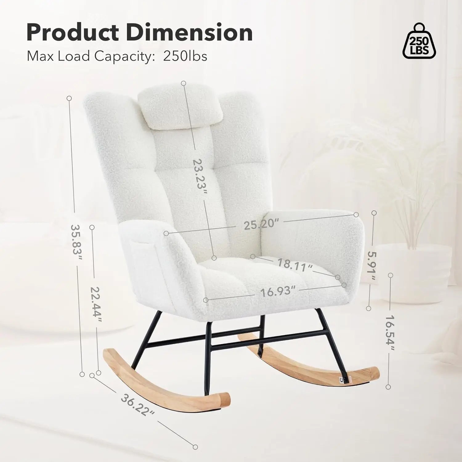 Studyset Modern Upholstered Nursery Rocking Chair With Side Pocket High Back - Home and Haven Store