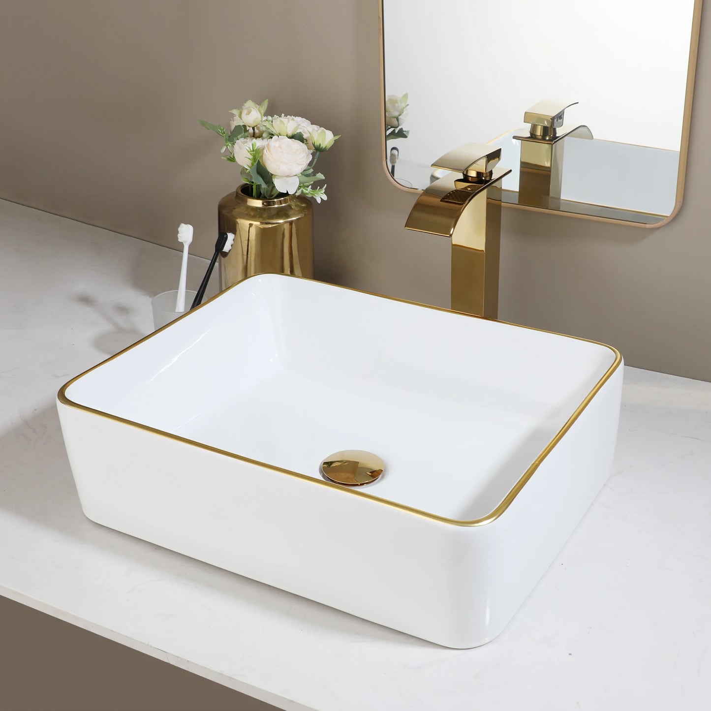 KEMAIDI Modern Edge Square Ceramic Vessel Sink Faucet Set - Home and Haven Store