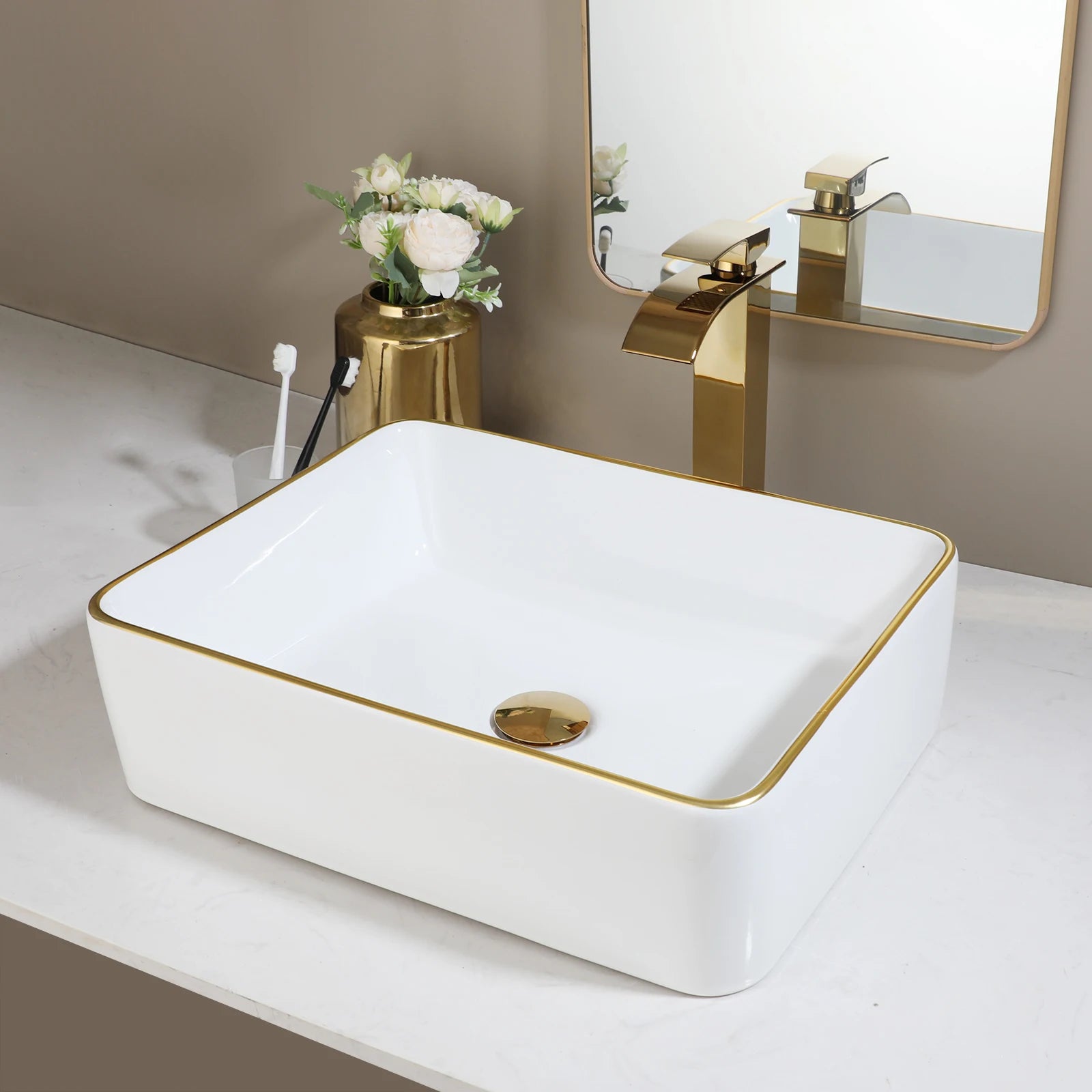KEMAIDI Modern Edge Square Ceramic Vessel Sink Faucet Set - Home and Haven Store