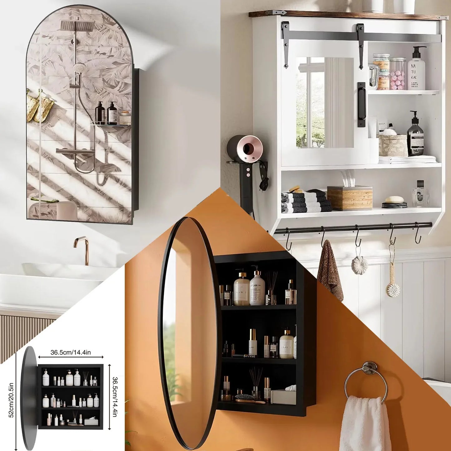 Round Wall Mounted Bathroom Medicine Cabinet With Mirror